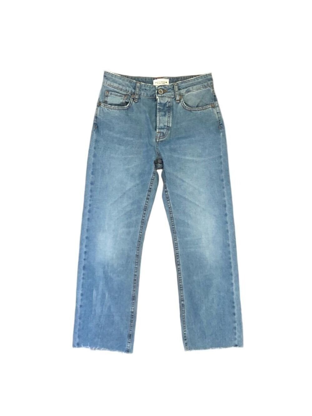ISKO High Rise Cropped Jeans Straight Leg Button Fly Raw Hem women's size 28